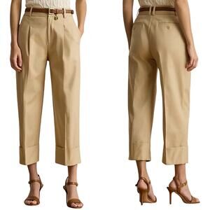 Lauren Ralph Lauren Pants Womens Size 10‎ Tan Pleated Straight Leg Ankle Preppy